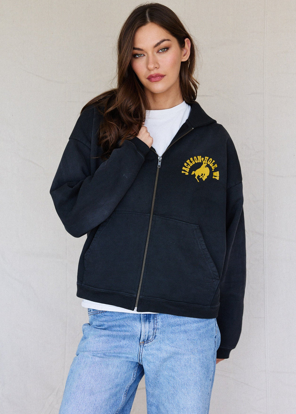 Black - Yellow Buckin | Sun Faded Zip Hoodies