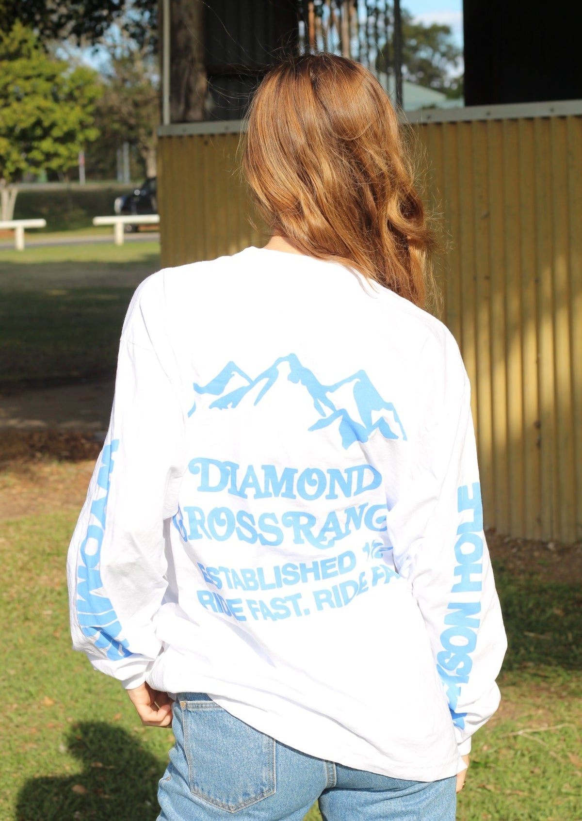 White | Diamond Cross Ranch Yellowstone Wyoming White Trailblazer Longsleeve