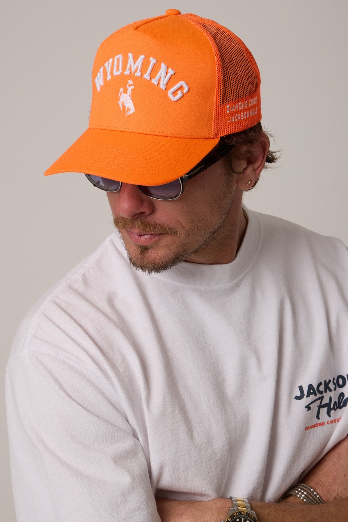 Hunter Orange | Diamond cross ranch Wyoming Trucker cap