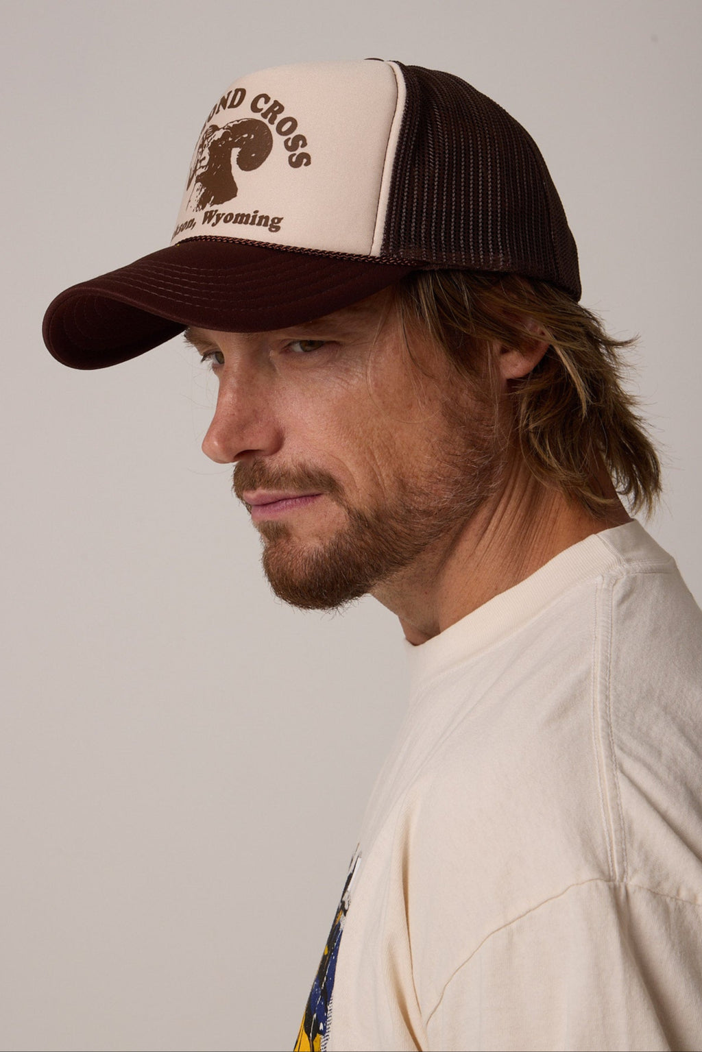 Brown & White | Diamond cross ranch GOAT Trucker cap