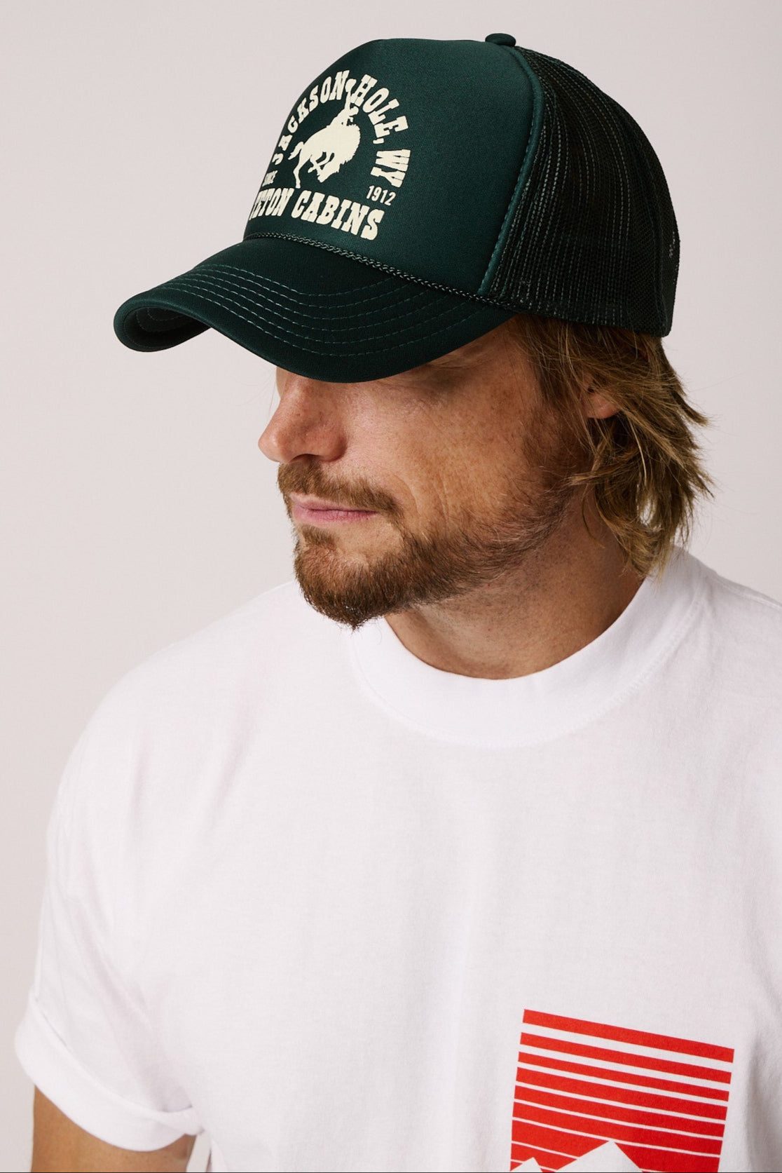 Forrest Green + Offwhite | Diamond cross ranch Buckin Trucker hat