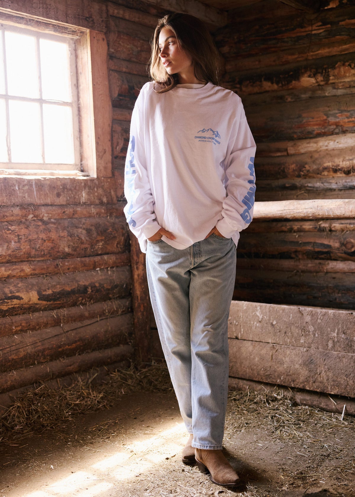 White | Diamond cross ranch Trailblazer Longsleeve tees