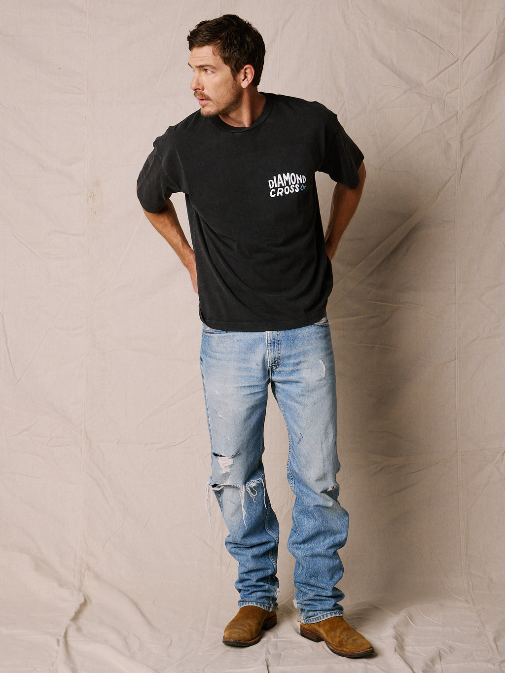 Sun Faded Black | Model wearing shirt 
