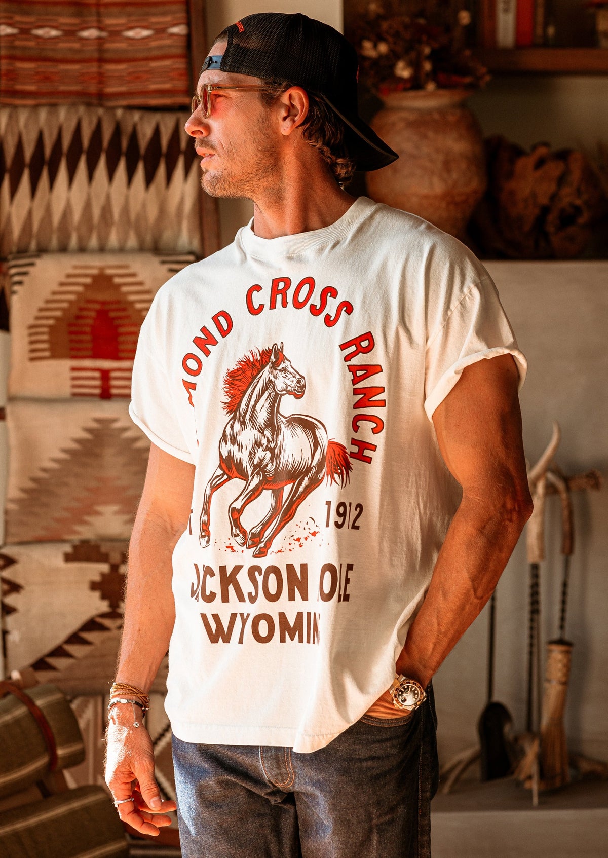 White | Diamond Cross Ranch Bronco Heritage T-Shirt