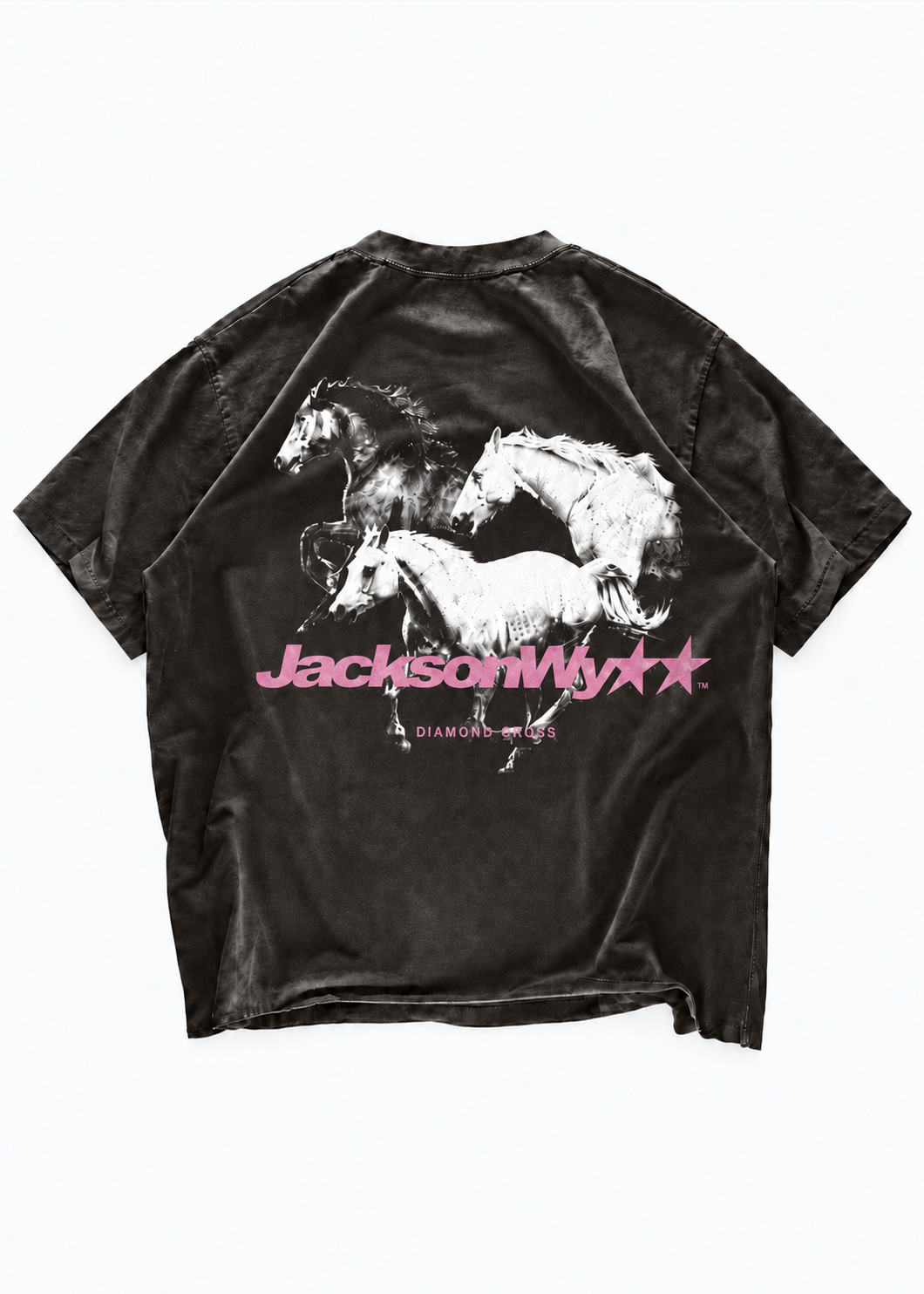 Faded Black & Rose | Diamond Cross 3 Horses Tshirt Unisex