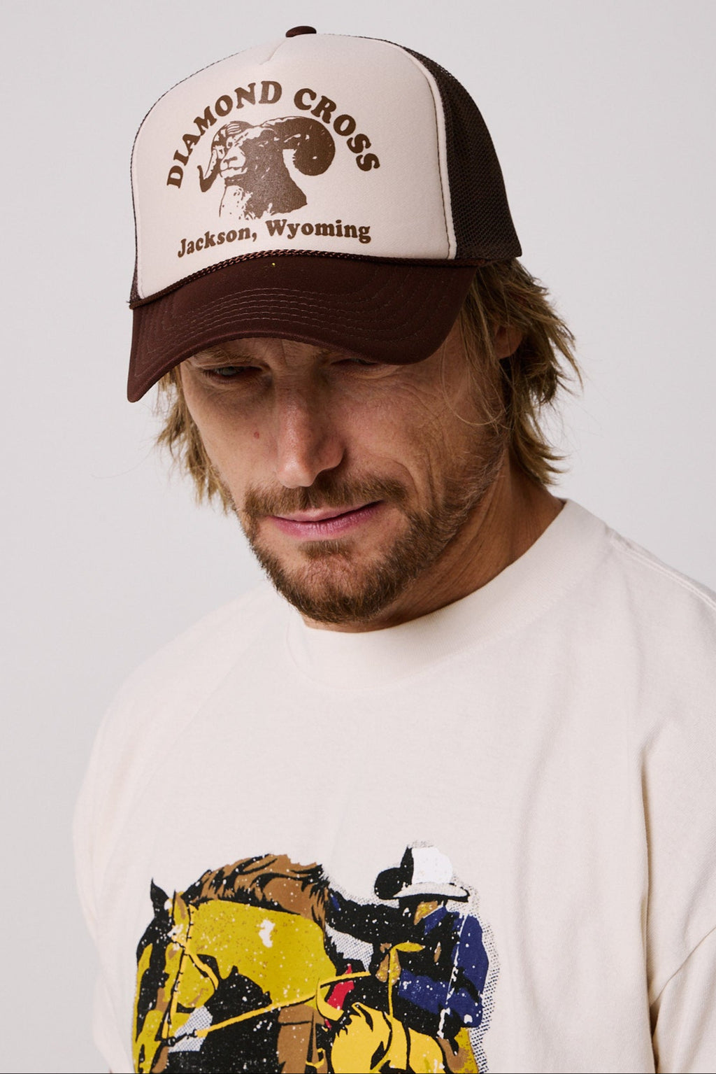 Brown & White | Diamond cross ranch GOAT Trucker cap