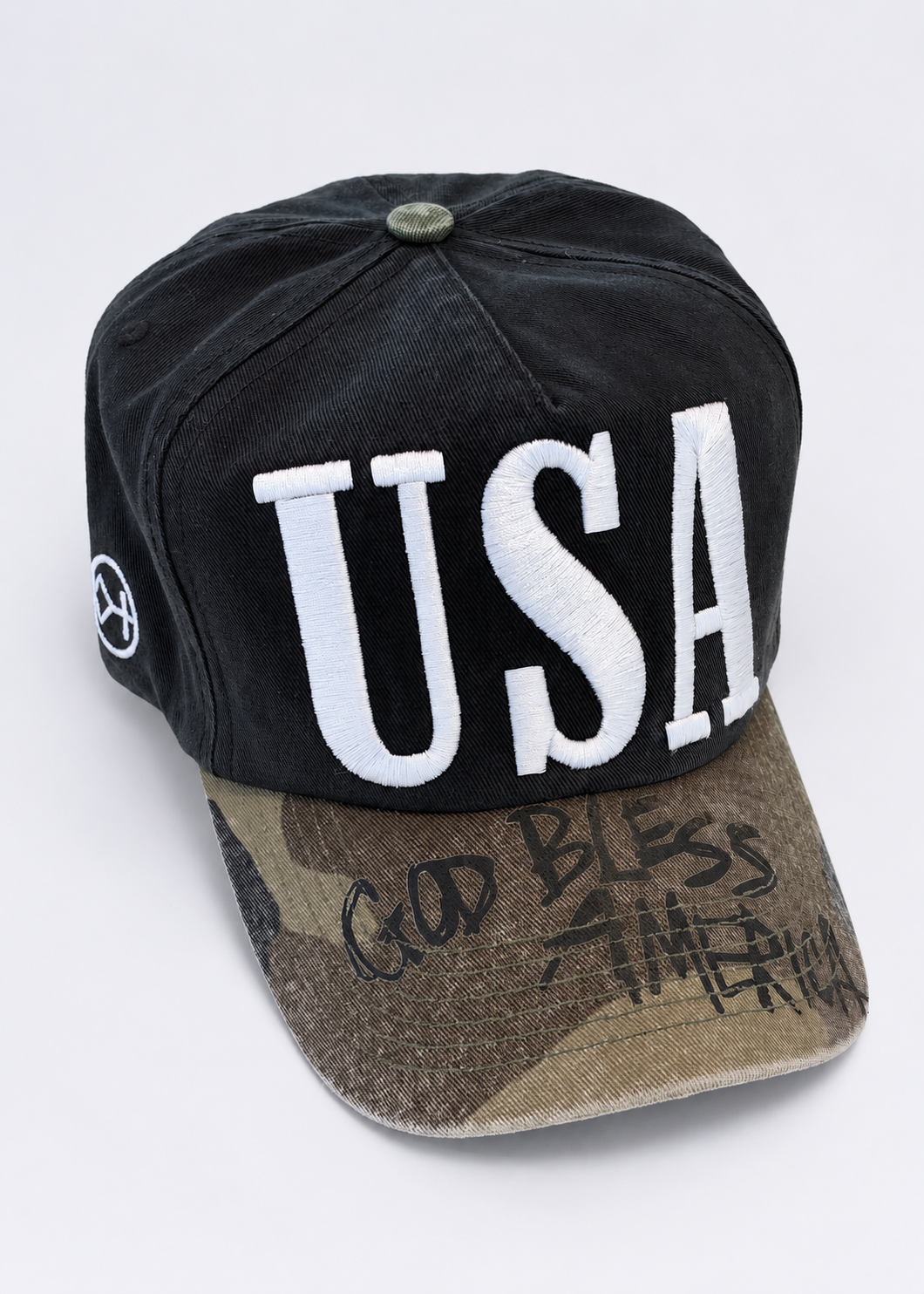 USA Black w Camo Brim | Camo Range Cap