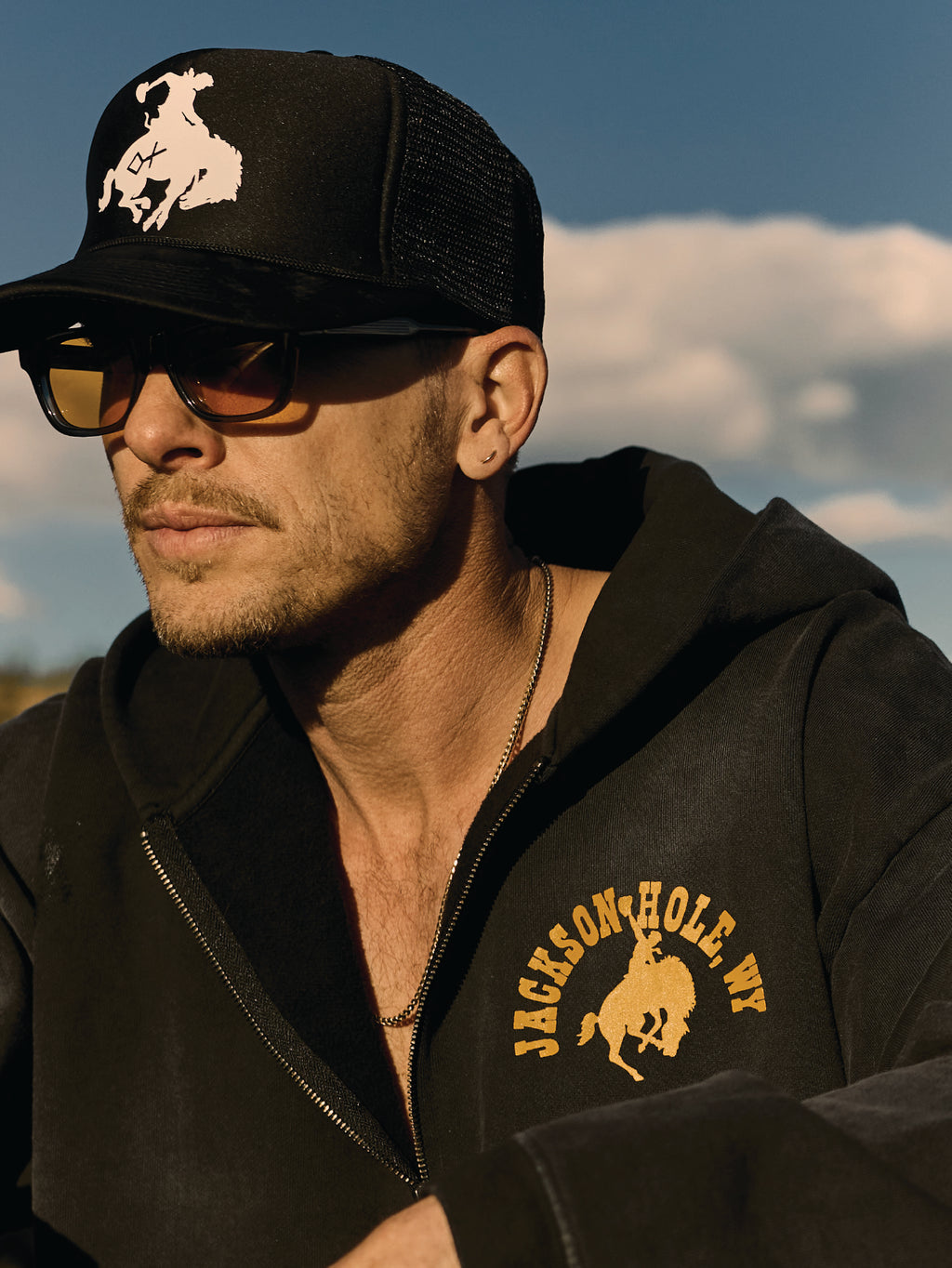 Black - Yellow Buckin | Sun Faded Zip Hoodies