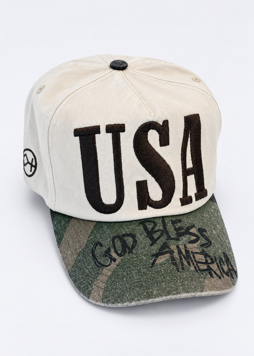 USA Offwhite w Camo Brim | Camo Range Cap