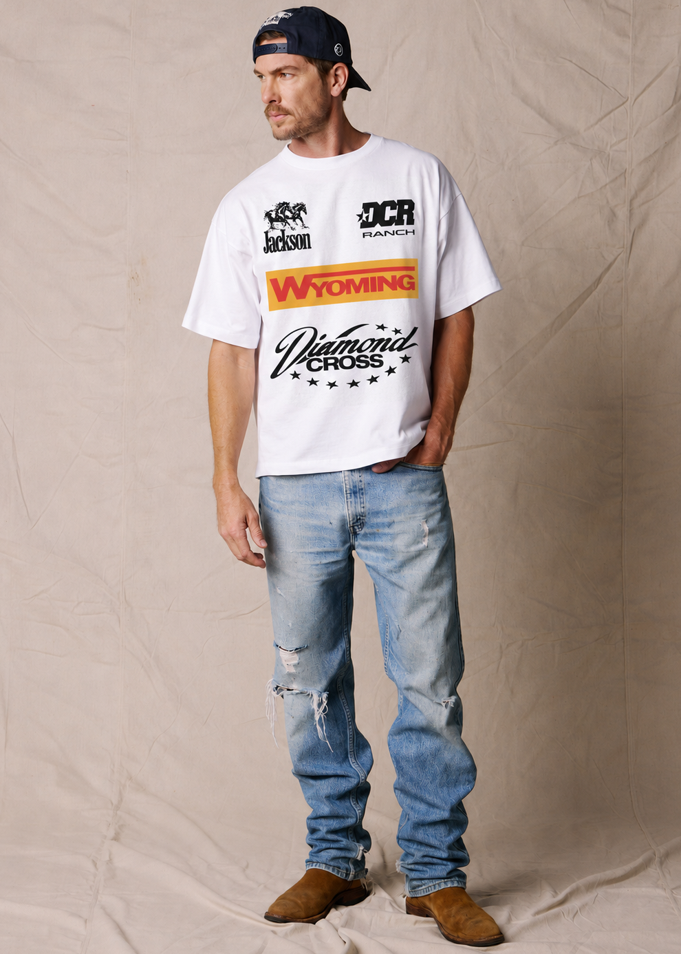 White | Diamond Cross Moto Tshirt Unisex