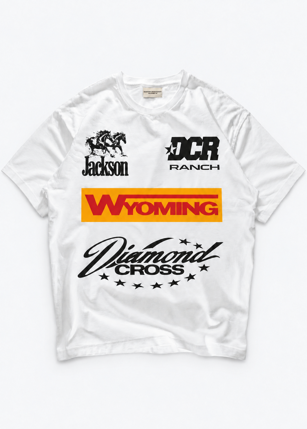 White | Diamond Cross Moto Tshirt Unisex