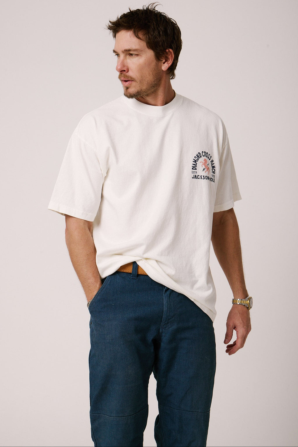 Vintage White | Diamond cross ranch White Address T-shirt