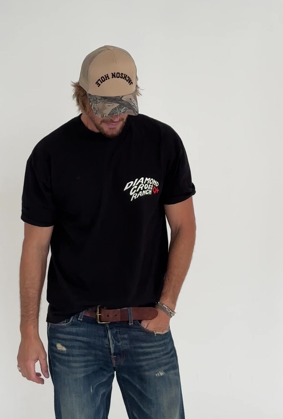 Tan and Black | Diamond cross ranch Jackson Camo Trucker cap