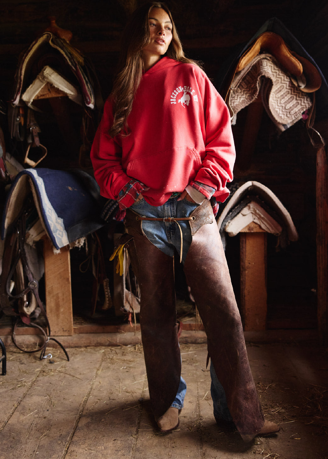 Red Buckin w Paint Distressed | The Outlaw Hoodie