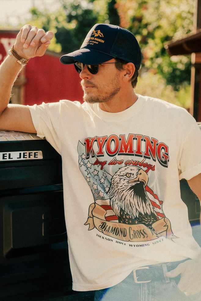 Navy & Yellow | Diamond Cross Ranch Cowboy Yellowstone Wyoming Mountain Trucker Cap