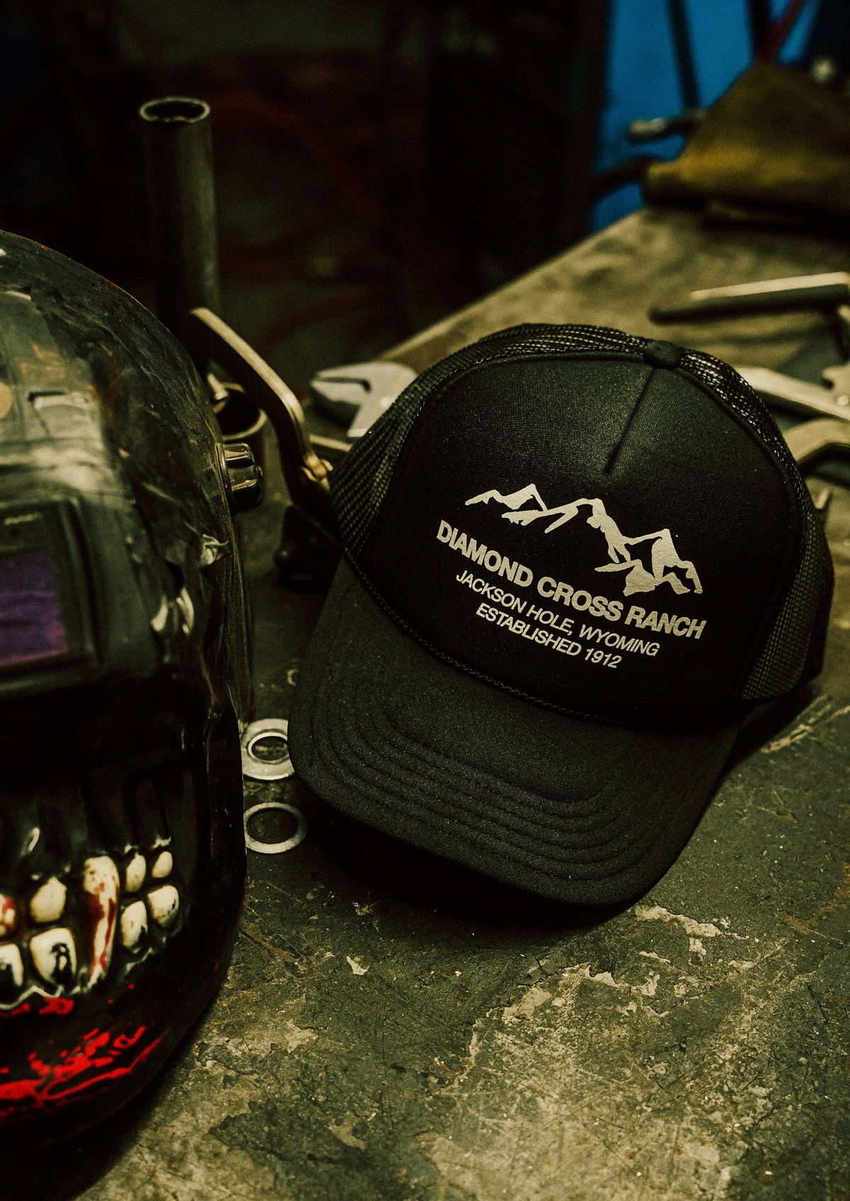 Black | Diamond Cross Ranch Cowboy Yellowstone Wyoming Black Mountain Trucker Cap