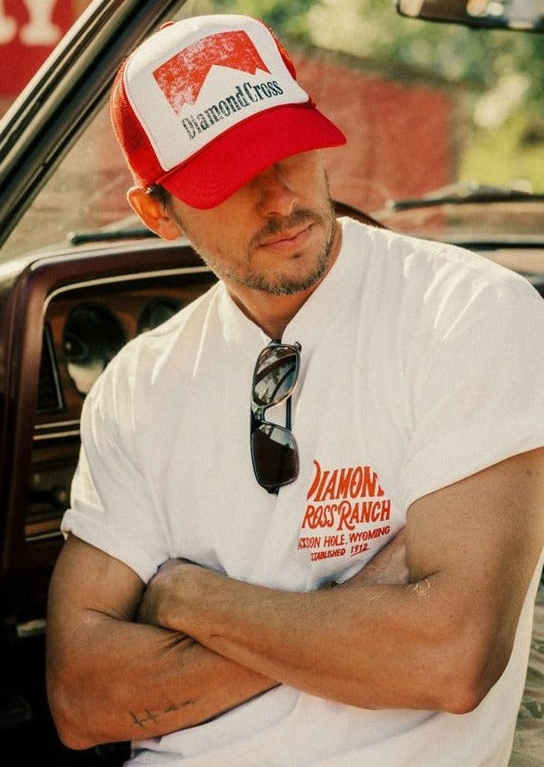 Red-White Hat & Red Logo | Diamond Cross Ranch Marlboro Man Wyoming Cowboy Hat